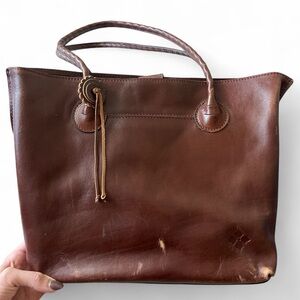 *NWOT* Patricia Nash Genuine Italian Brown Leather Tassel Tote Bag